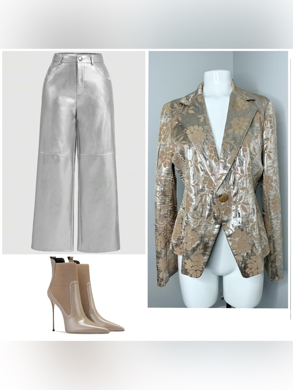 Tocca Metallic Gold Floral Single-Button Blazer-12-Preloved
